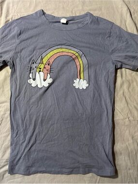 Lavender Graphic Tee with Rainbow Cat Unicorn
